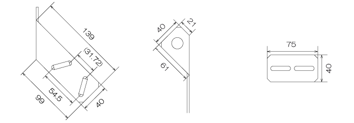 傾斜パイプ用アンテナ取付金具ロング寸法図