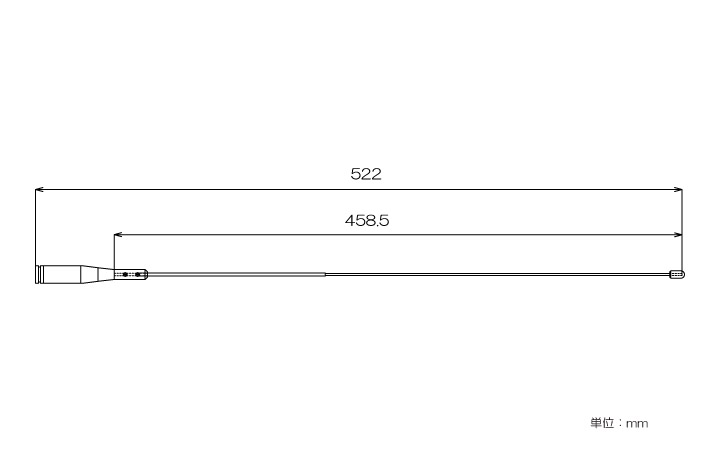 260MHz帯1/2λホイップアンテナSNT0260T外観図
